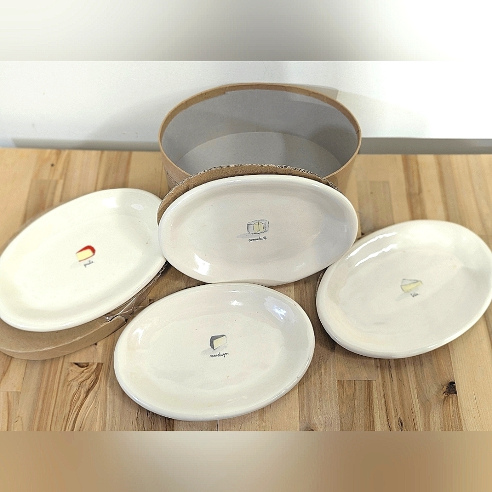 Rae Dunn Cheese Ceramic Plate Set Of 4 Charcuterie Hand painted Look